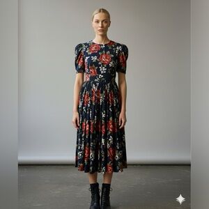 Vintage Michaels Navy and Red Floral Maxi Dress